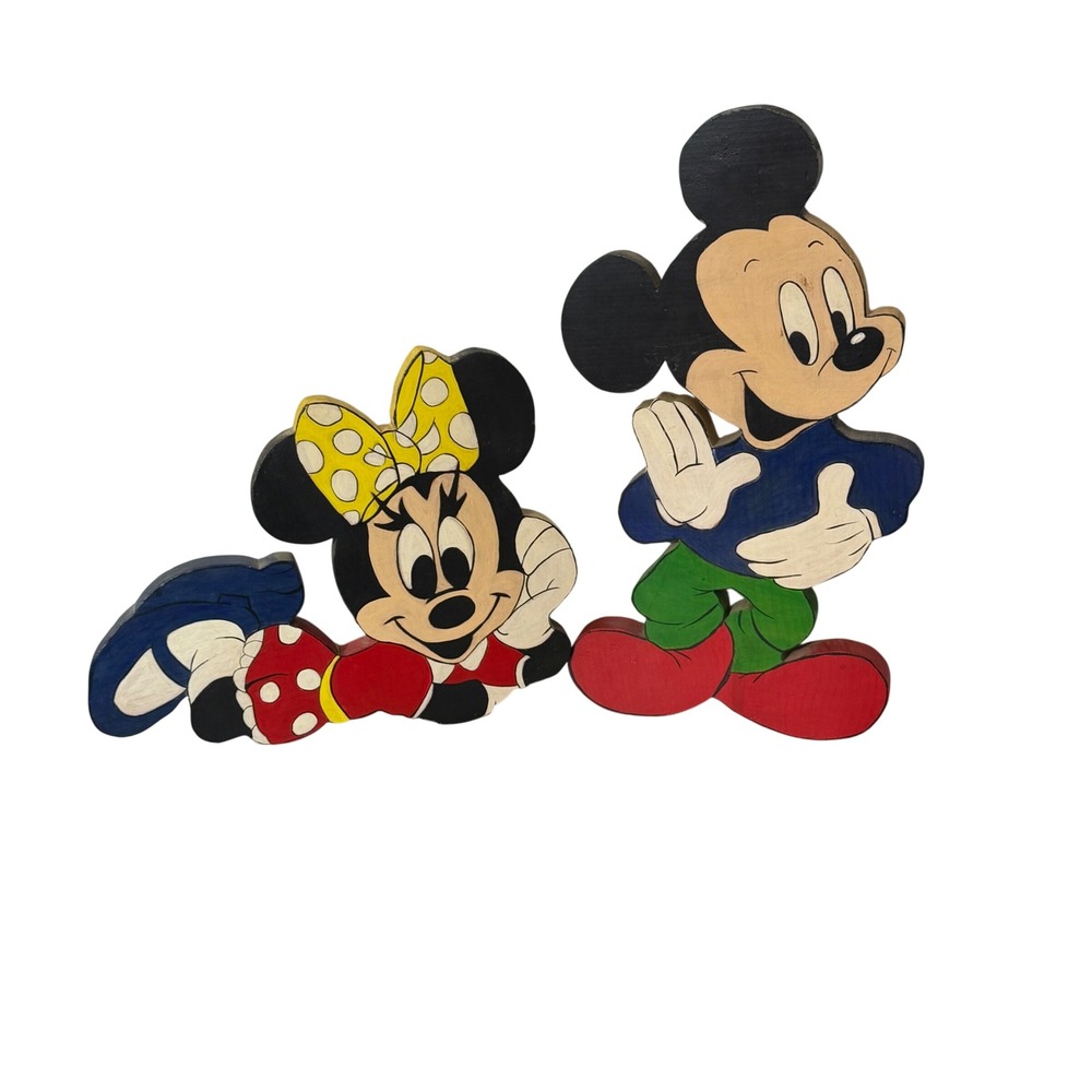 Mickey Minnie Mouse Wooden Wall Art Set Kids Room Decor Multicolor 12"